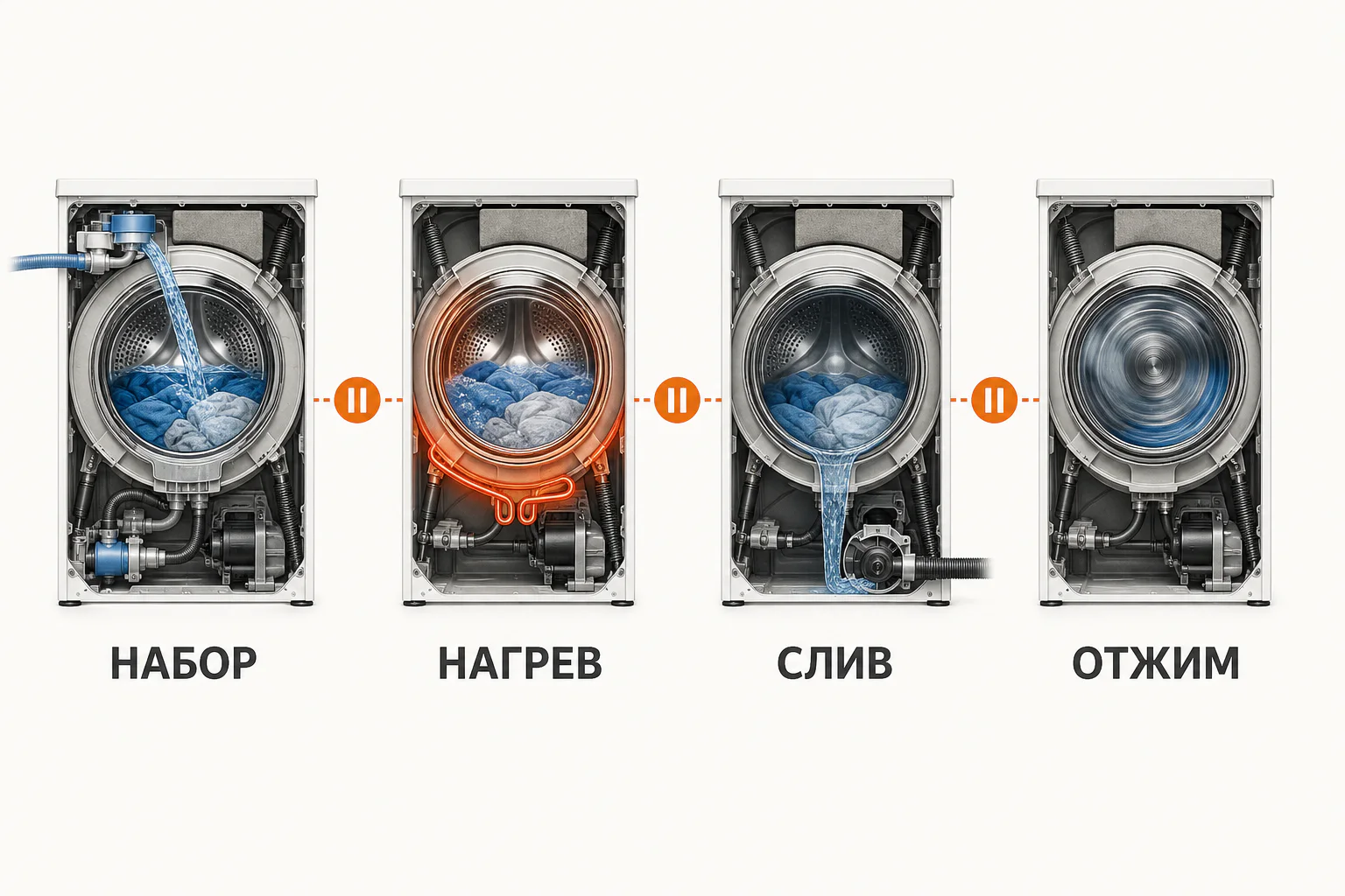 На каком этапе стиральная машина стирает бесконечно
